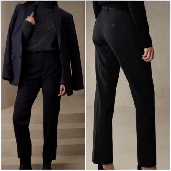 Banana Republic Petite Siena Slim Straight Ankle Wool Trouser Pant black 10 - Picture 1 of 9